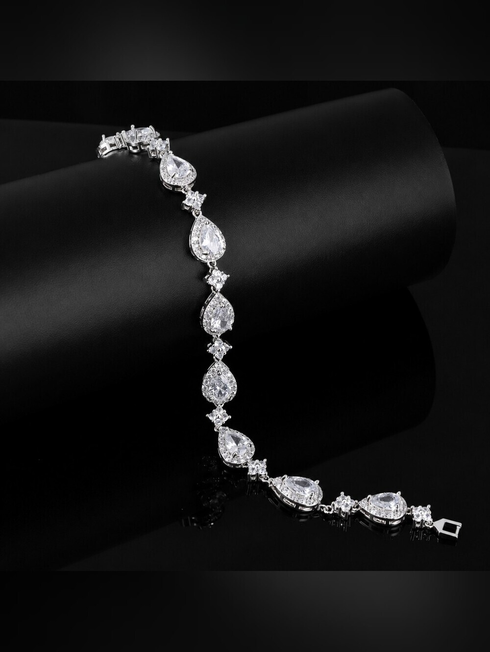 Silver Teardrop Crystal Tennis Necklace - White - Picture 3 of 4